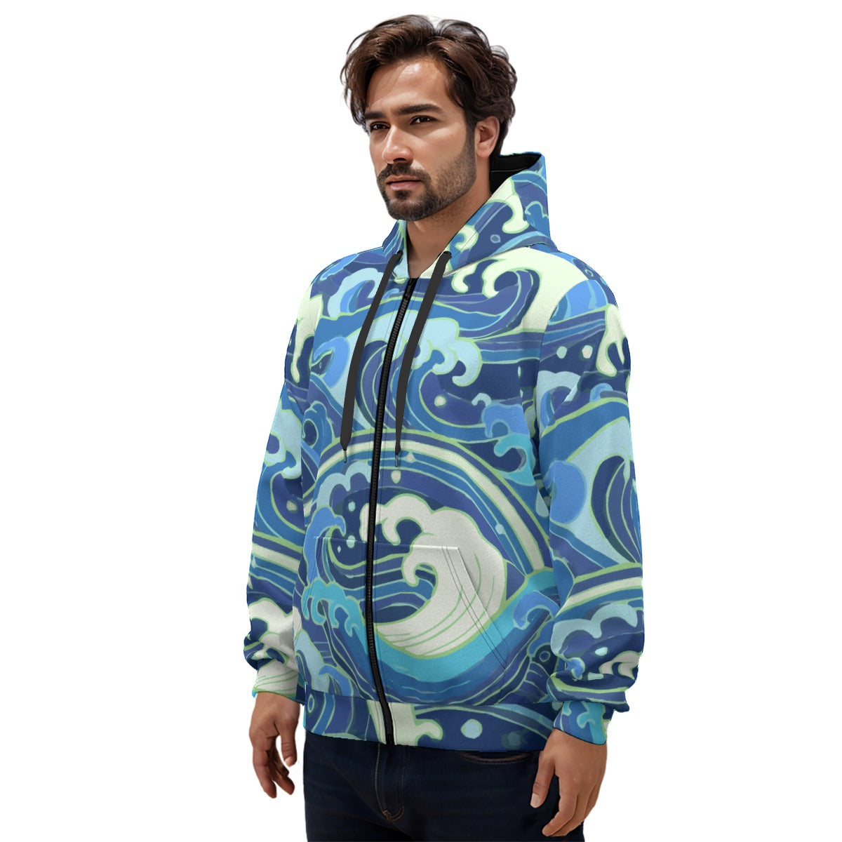 Azure Waves All Cotton Zipper Jacket Unisex