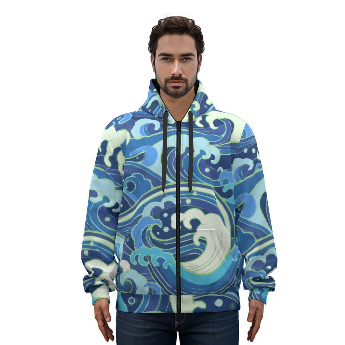 Azure Waves All Cotton Zipper Jacket Unisex