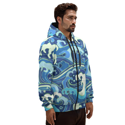 Azure Waves All Cotton Zipper Jacket Unisex